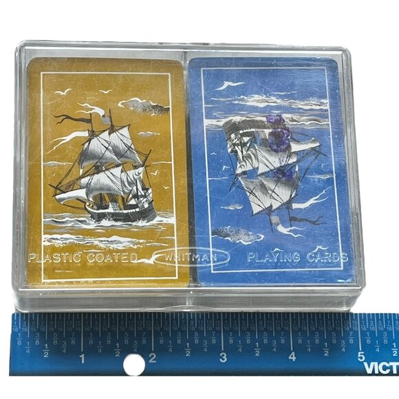 Whitman Double Deck Playing Cards in Clear Plastic Case Vintage Family Games - Picture 4 of 6